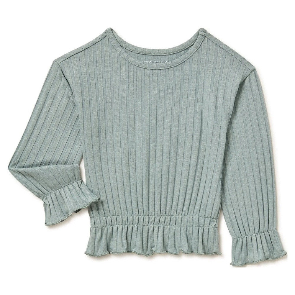 Walmart EasyPeasy Ribbed Green Peplum Top with Ruffle Sleeves